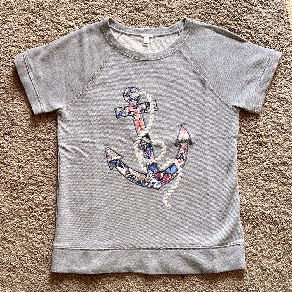 J.CREW Floral Anchor Lightweight Terry Short Sleeve Sweatshirt